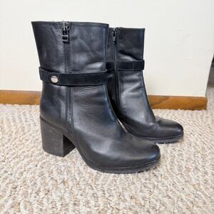 Coach and Four Black Leather Ankle Boots Made in Italy Block Heel Zipper Size 6M